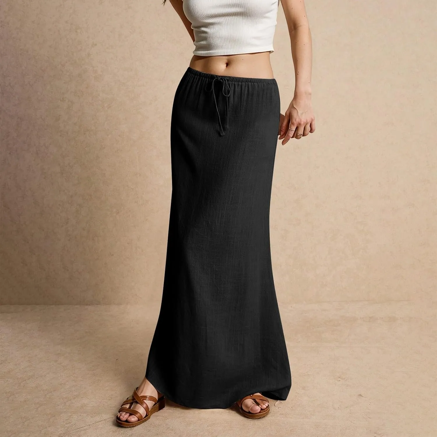 2025 Womens Boho Casual Tie Long Maxi Skirt Summer Low Waisted Casual Basic Warp Skirts for Beach Vacation Daily