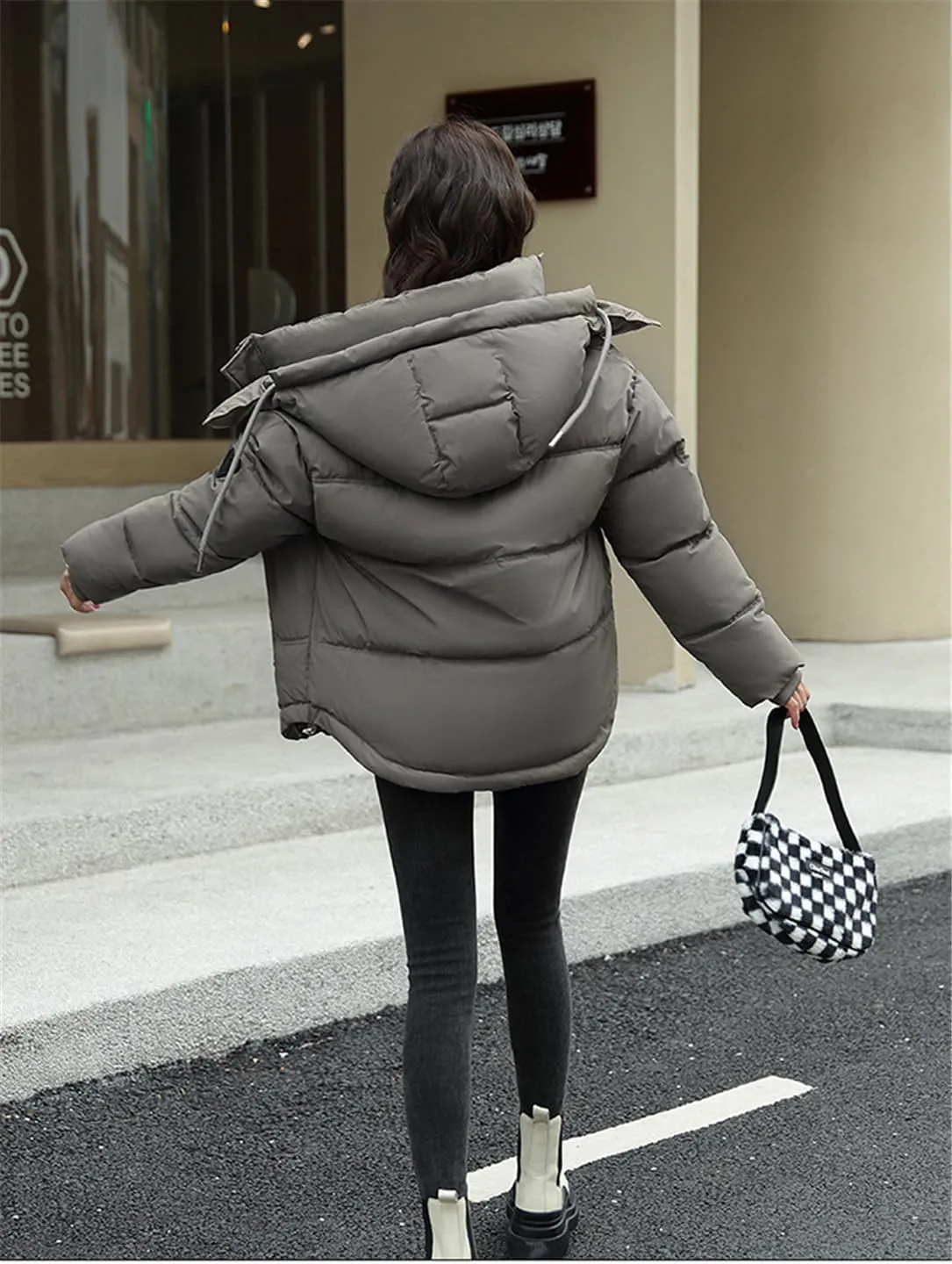 Adhdyuud Women's Down Jacket Cotton Padded Parka Hooded Puffer Ultra Light Warm Casual Coat Loose Overcoat