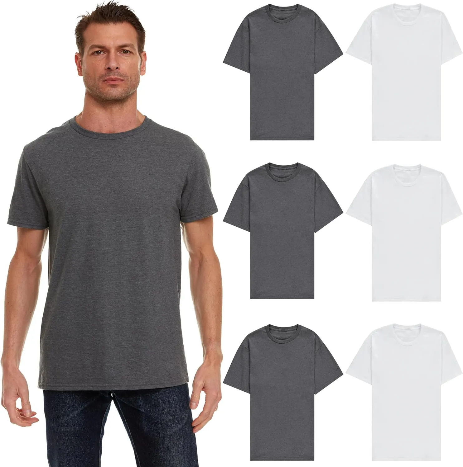 BILLIONHATS 6 Pack Men's Solid Colors Cotton T-Shirts Short Sleeve Lightweight Tees, Bulk