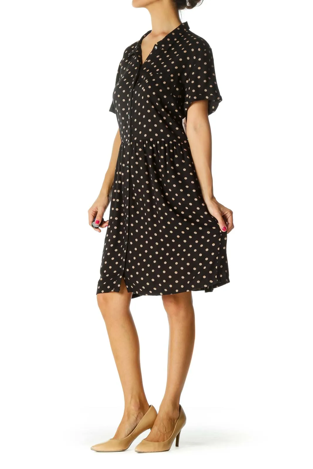 Black Polka Dot Midi Button Down Dress