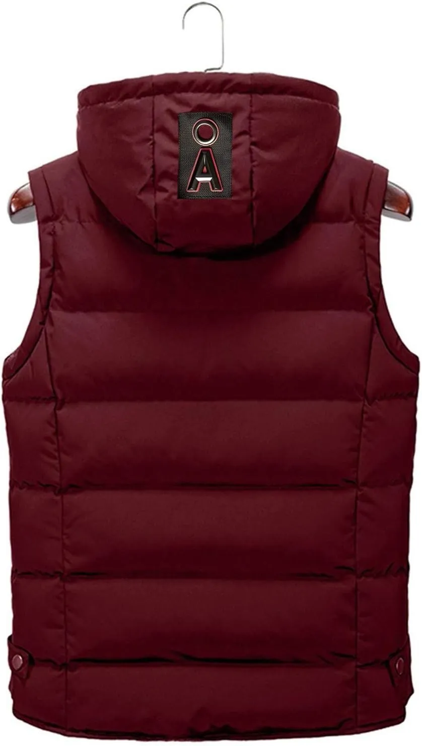 Drawstring Hooded Puffer Vest for Men Full Zip Down Vest with Pockets Hoodie Sleeveless Jacket Slim Fit Winter Vest