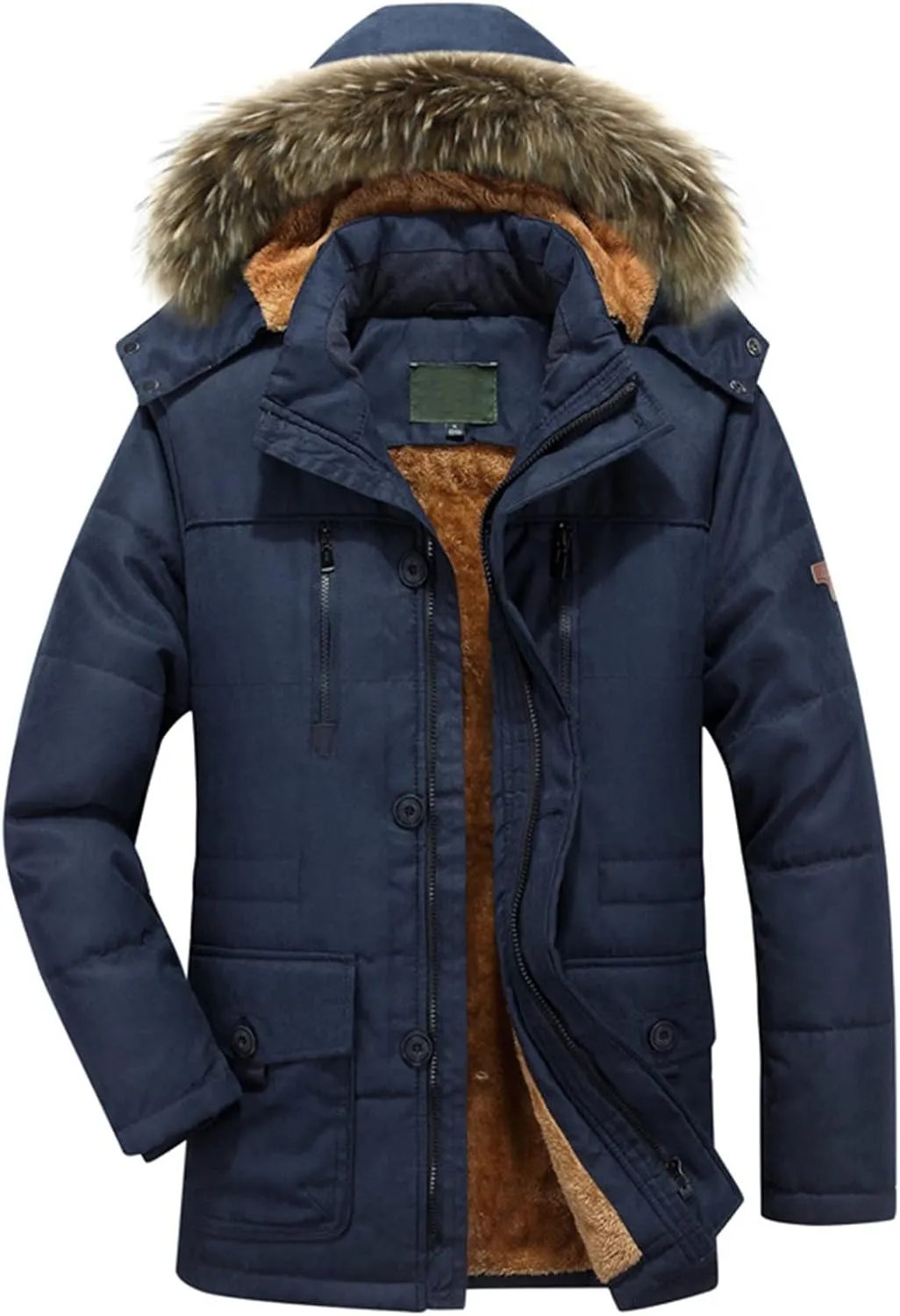 Fleece Lined for Men Solid Fur Collar Full Zip Tactical Military Hunting Jacket with Pockets Winter Warm Outwears