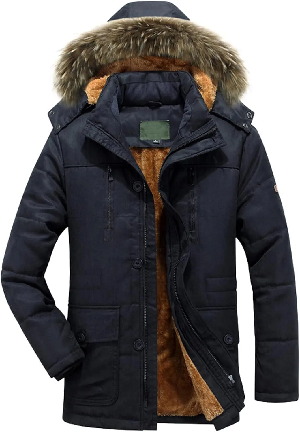 Fleece Lined Parka Jacket for Men Zip Up Hooded Padded Jacket Big and Tall Thicken Puffer Coat Warm Military Jackets