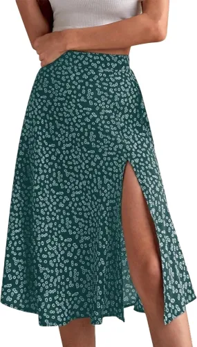 Floral Maxi Skirt for Women High Waist Side Slit Flowy Midi Skirts Boho Print 2025 Summer Vacation Beach Long Skirt