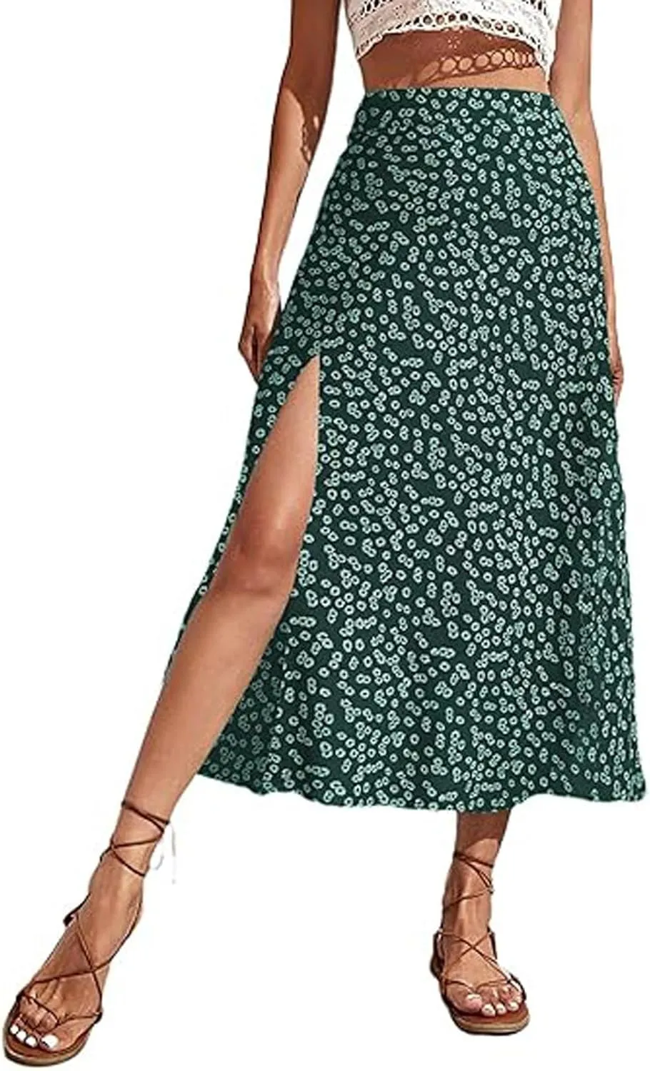 Floral Maxi Skirt for Women High Waist Side Slit Flowy Midi Skirts Boho Print 2025 Summer Vacation Beach Long Skirt