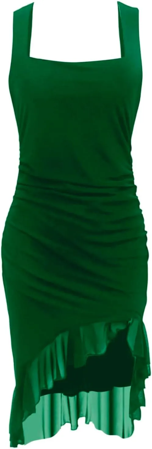 Formal Dresses for Women Petite Mermaid Ruffles Spaghetti Straps Wrap Club Dresses Wedding Cocktail Party Sundresses