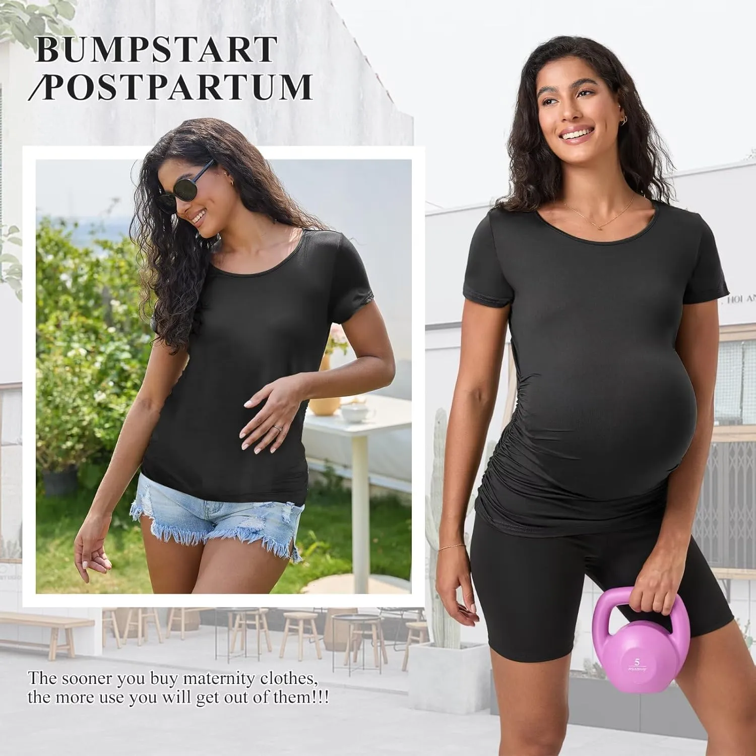 Happy.angel 4 Pack Women's Maternity Tops & T Shirts, Short Sleeve Pregnancy Clothes Stretchy Ruched Tunic Crew Neck Blouses