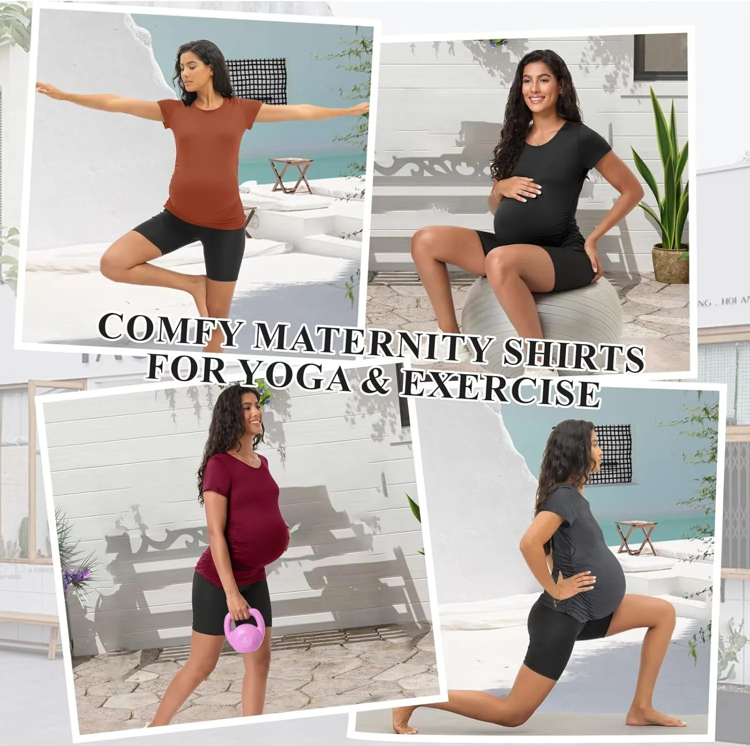 Happy.angel 4 Pack Women's Maternity Tops & T Shirts, Short Sleeve Pregnancy Clothes Stretchy Ruched Tunic Crew Neck Blouses