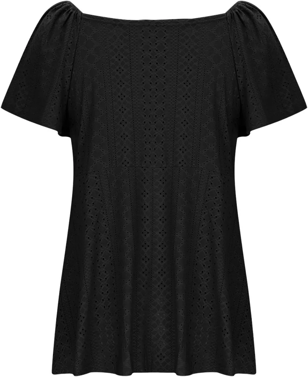 HGps8w Drawstring V Neck Eyelet Tops for Women Dressy Summer Plus Size Peplum Blouses Loose Short Sleeve Casual T-Shirts