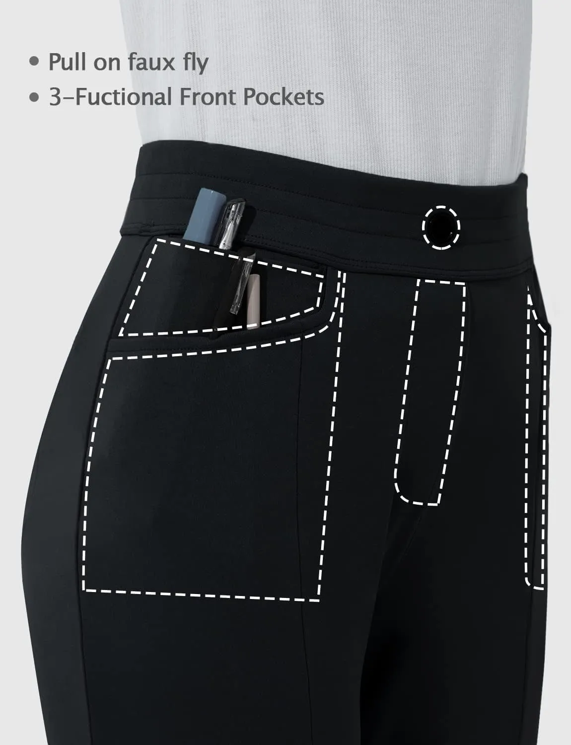 Hiverlay Dress Pants for Women Stretchy Pull On Straight Leg Trouser with Pockets