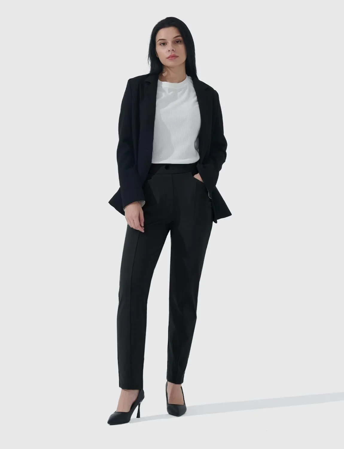 Hiverlay Dress Pants for Women Stretchy Pull On Straight Leg Trouser with Pockets