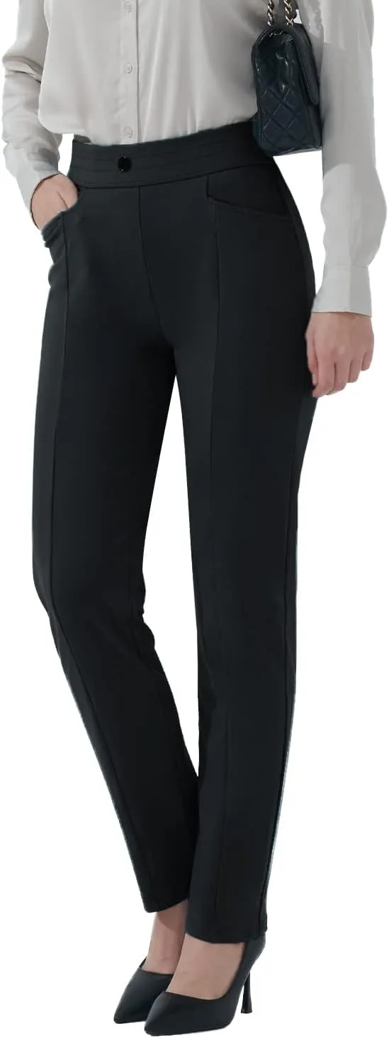 Hiverlay Dress Pants for Women Stretchy Pull On Straight Leg Trouser with Pockets