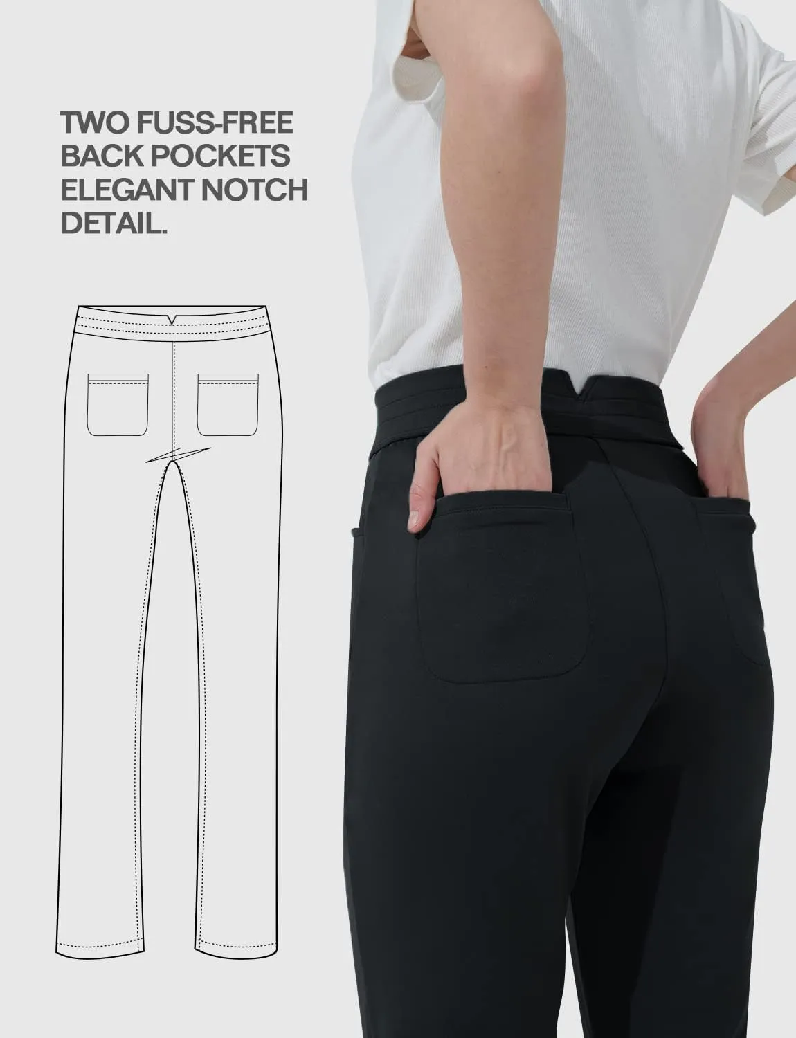 Hiverlay Dress Pants for Women Stretchy Pull On Straight Leg Trouser with Pockets