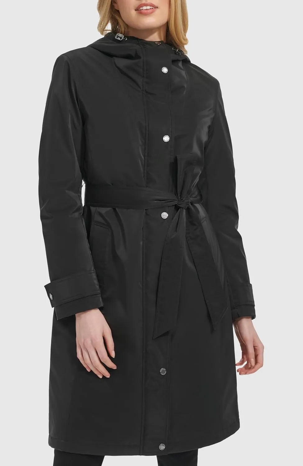 Kenneth Cole Women's Belted Sleeker Midweight Coat with Attached Hood