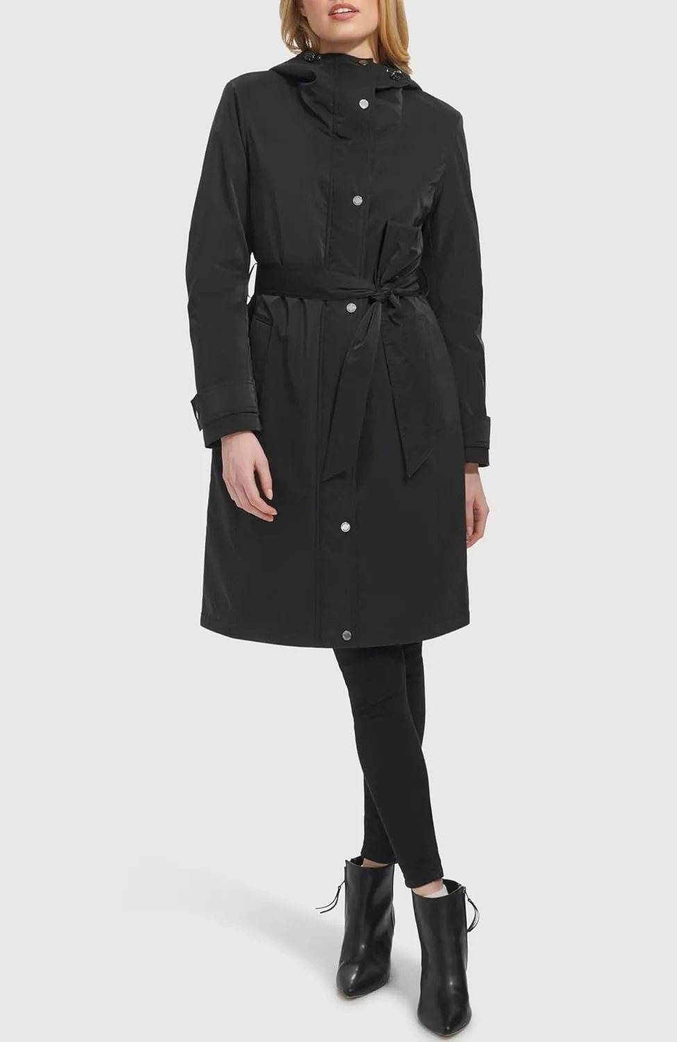 Kenneth Cole Women's Belted Sleeker Midweight Coat with Attached Hood
