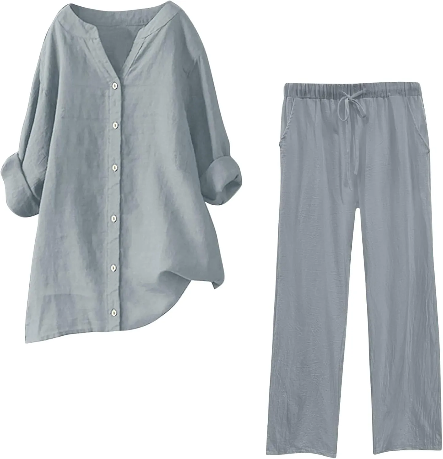 Linen Set for Women 2 Piece Trendy Summer Outfits Plus Size Short Sleeve Beach Tops Capri Pants Lounge Matching Sets