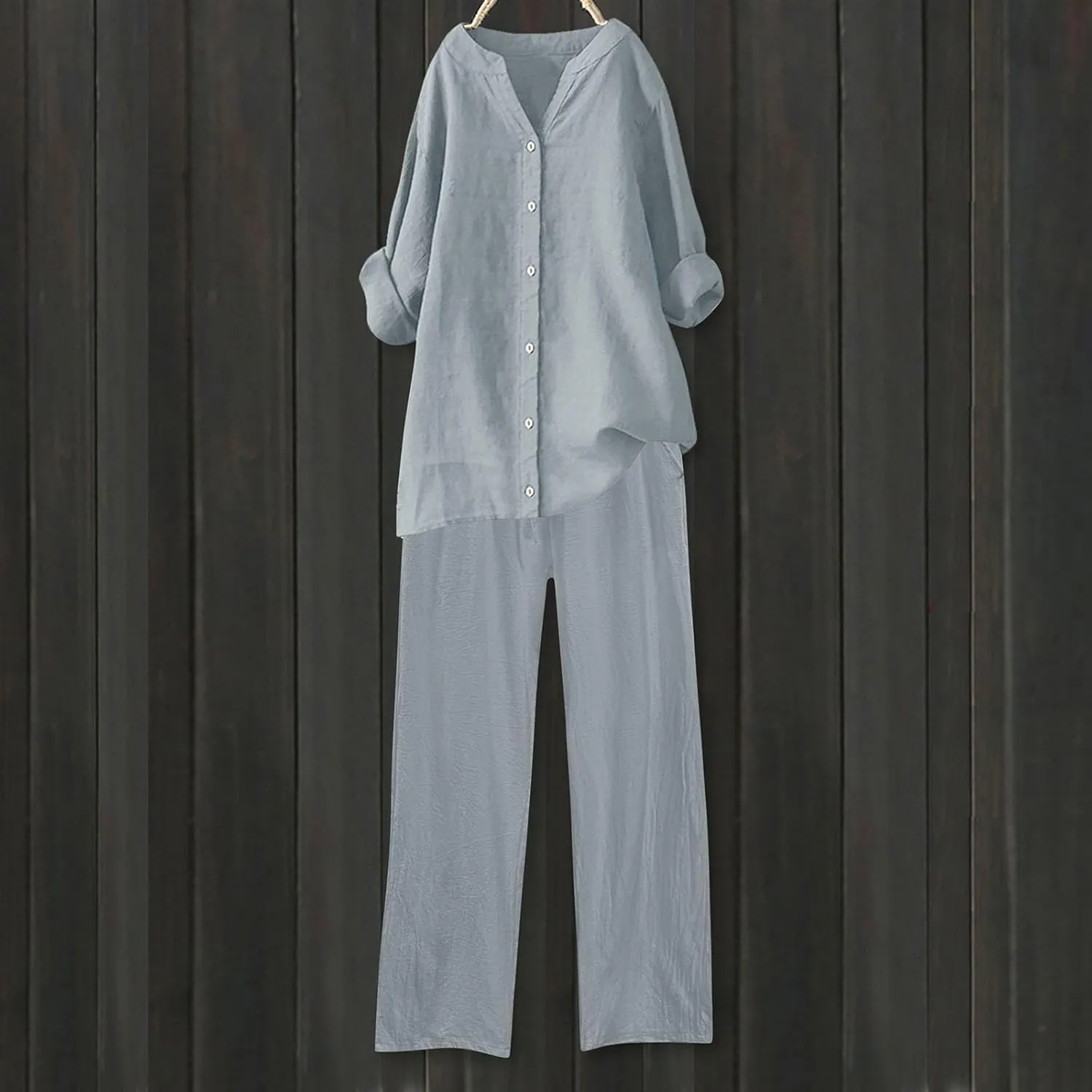 Linen Set for Women 2 Piece Trendy Summer Outfits Plus Size Short Sleeve Beach Tops Capri Pants Lounge Matching Sets
