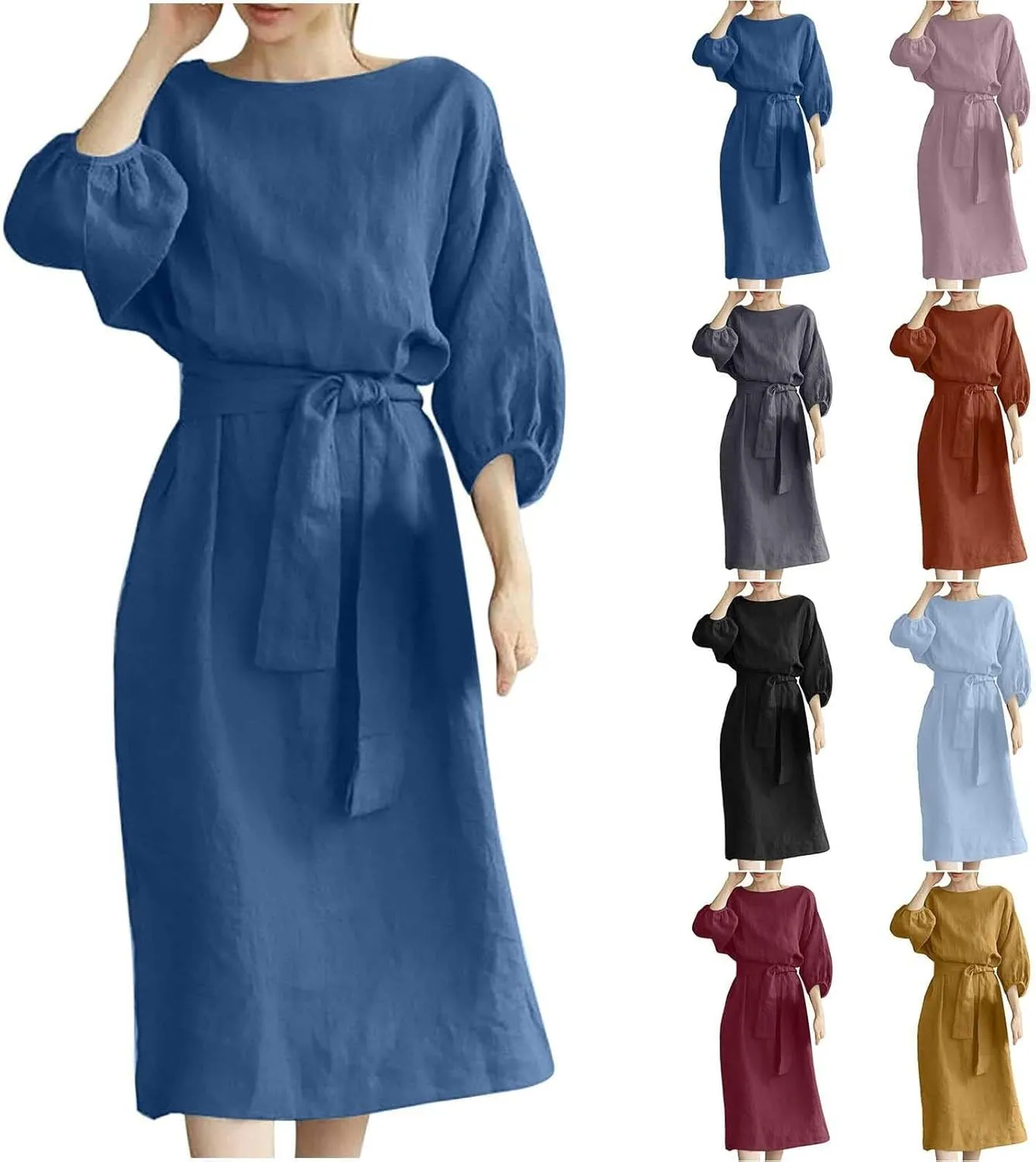 maisdgop Summer Dresses for Women 2025 Sexy Short Sleeve Knee Length Maxi Dress Plus Size Crewneck Cotton Linen Sundress