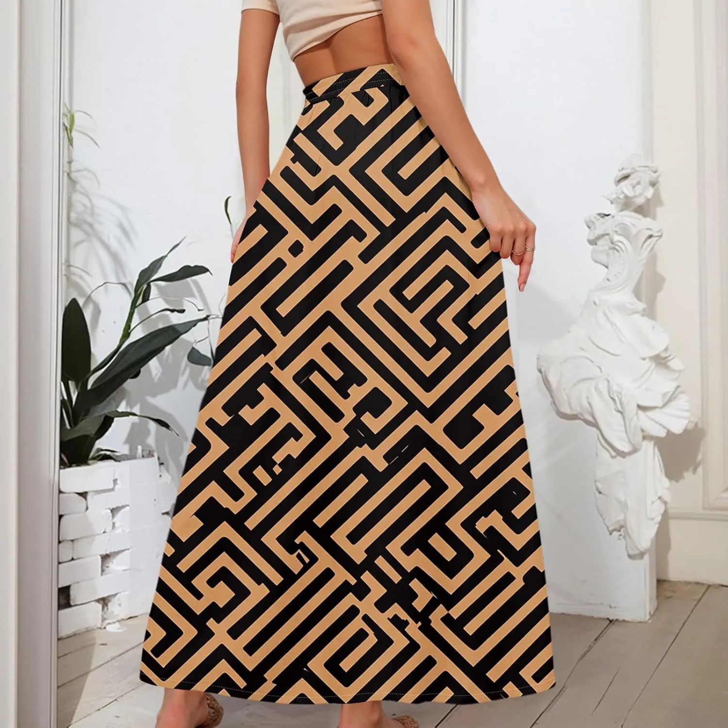 Maxi Floral Flare Skirts for Women 2025 Boho High Elastic Waist Long Flowy Smocked A Line Skirt Skort with Pockets