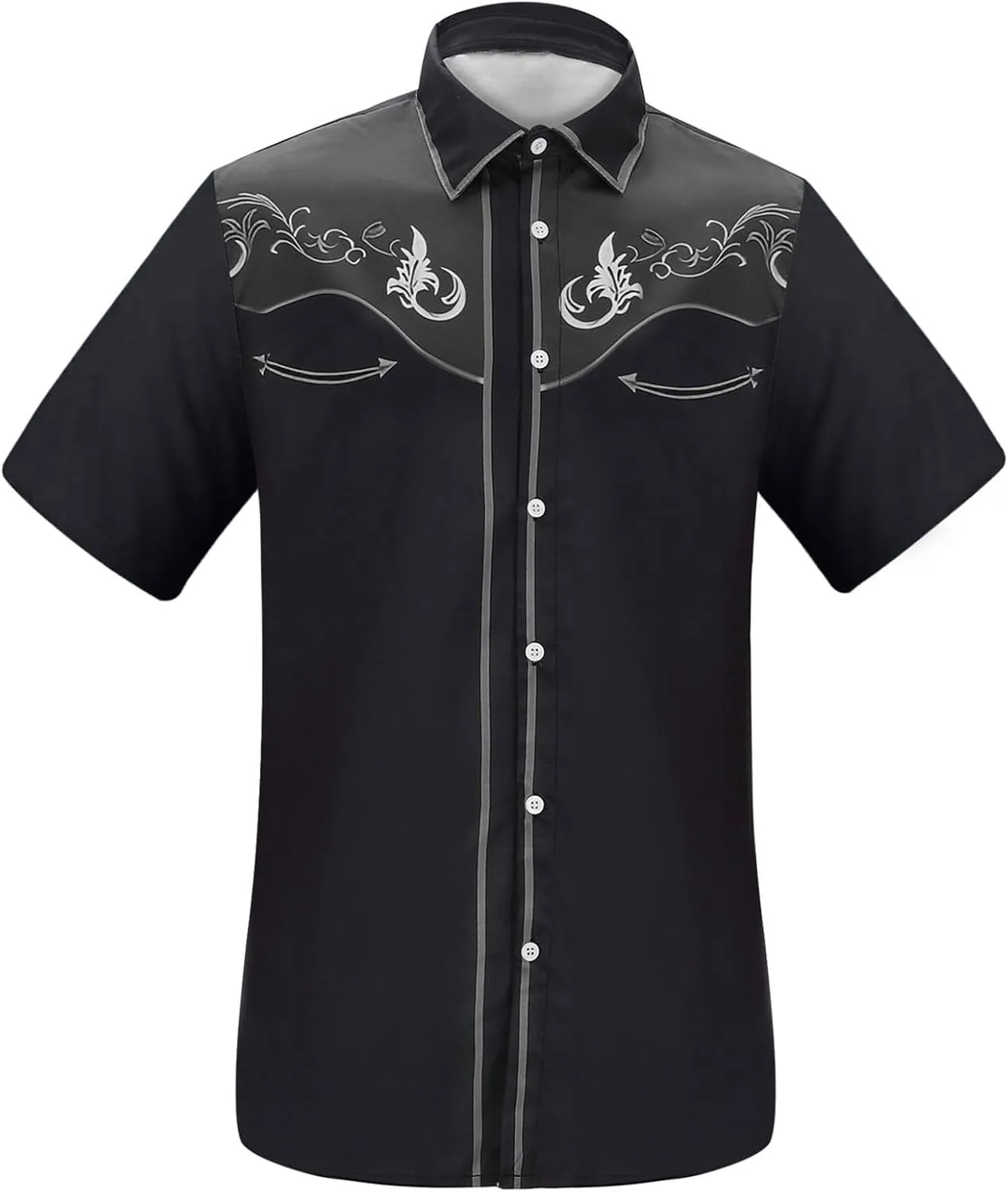 Men's Cowboy Shirts Embroidered Rose Design Big and Tall Casual Loose Tee Tops Western Short Sleeve Button Down