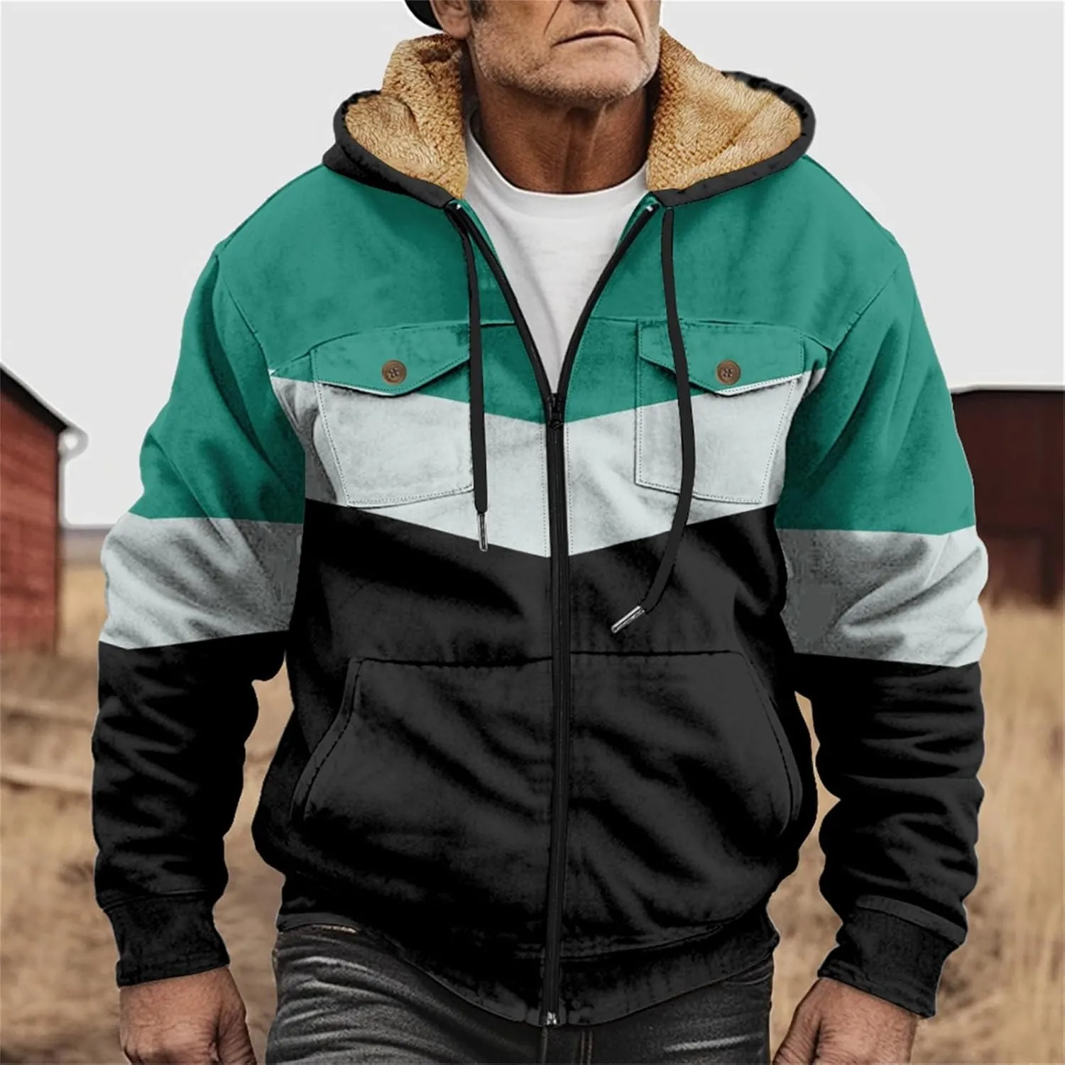 Men's Fleece Sweatshirts Jackets Plush Warm Fuzzy Winter Hoodies Workout Loose Fit Outdoor Thermal Cargo Sherpa Coats