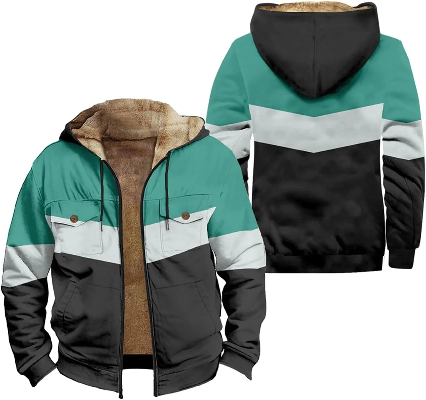 Men's Fleece Sweatshirts Jackets Plush Warm Fuzzy Winter Hoodies Workout Loose Fit Outdoor Thermal Cargo Sherpa Coats