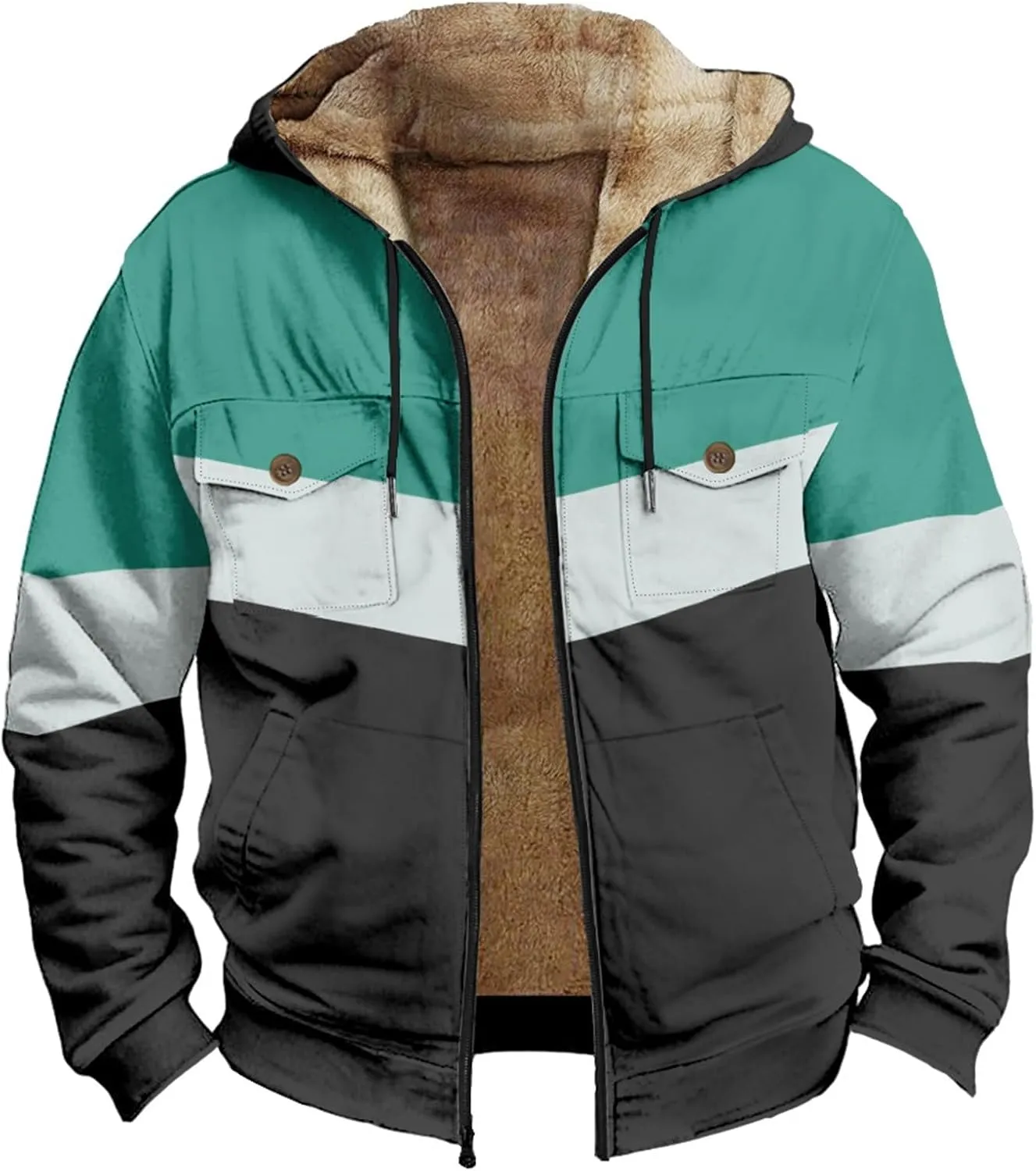 Men's Fleece Sweatshirts Jackets Plush Warm Fuzzy Winter Hoodies Workout Loose Fit Outdoor Thermal Cargo Sherpa Coats