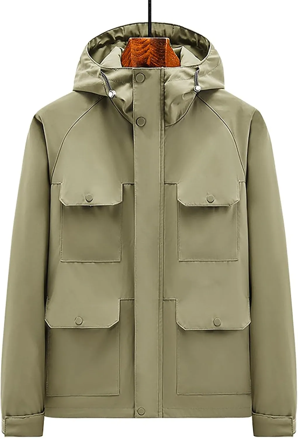 Mens Lightweight Windbreaker Jacket Windproof Hooded Military Rain Jackets with Flap Pockets Outdoor Cargo Coats