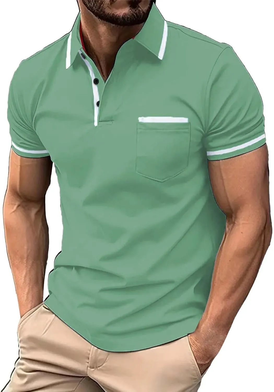 Mens Shirts Casual Fashion Button Down Short Sleeve Polo Shirt Summer Vacation Shirts Loose Athletic Pullover Tee