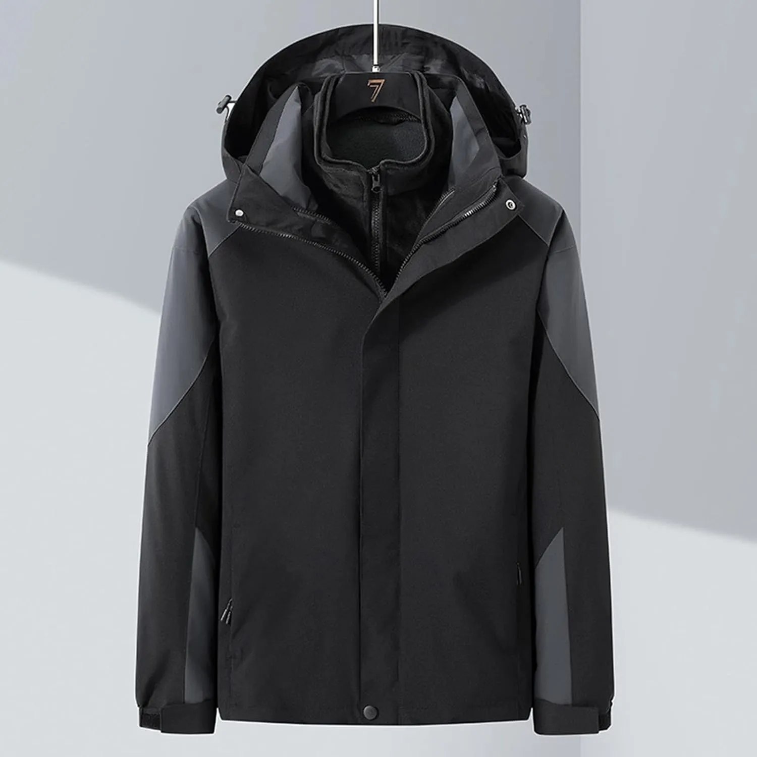Men's Waterproof 3 in 1 Ski Jackets Winter Windproof Hooded Snow Coat Warm Fleece Detachable Hiking Jacket with Inner