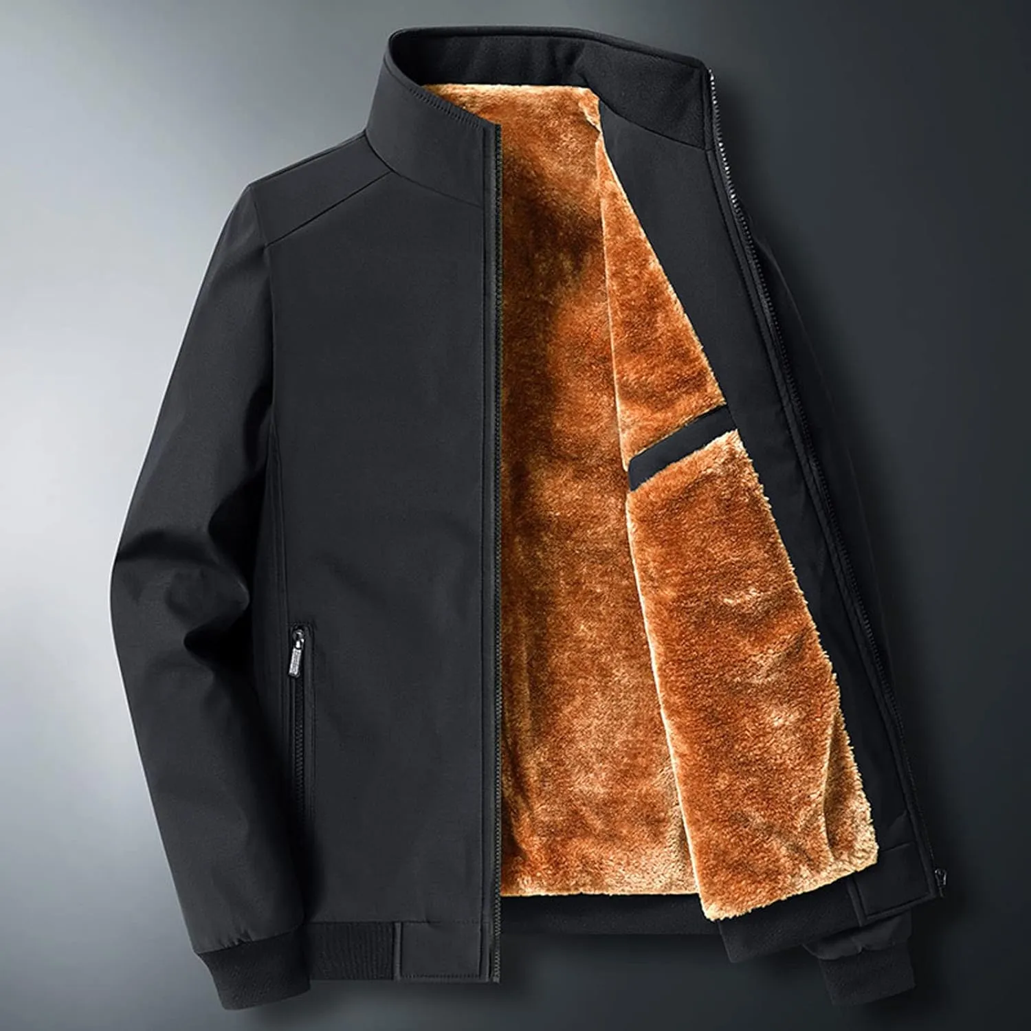 Mens Winter Outdoor Softshell Jacket Full Zip Stand Collar Chunky Coats Warm Fleece Lined Waterproof Hiking Work Jackets