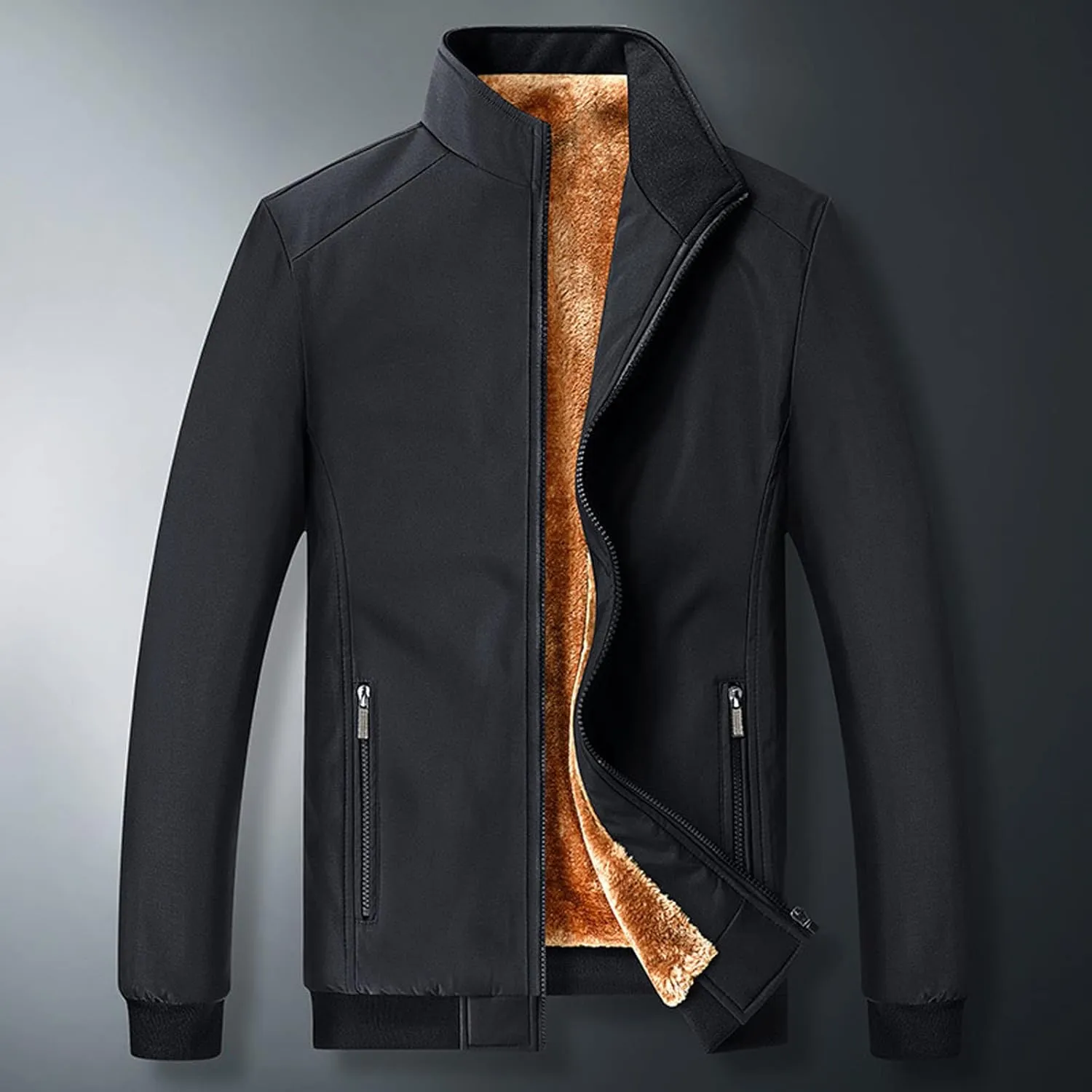 Mens Winter Outdoor Softshell Jacket Full Zip Stand Collar Chunky Coats Warm Fleece Lined Waterproof Hiking Work Jackets