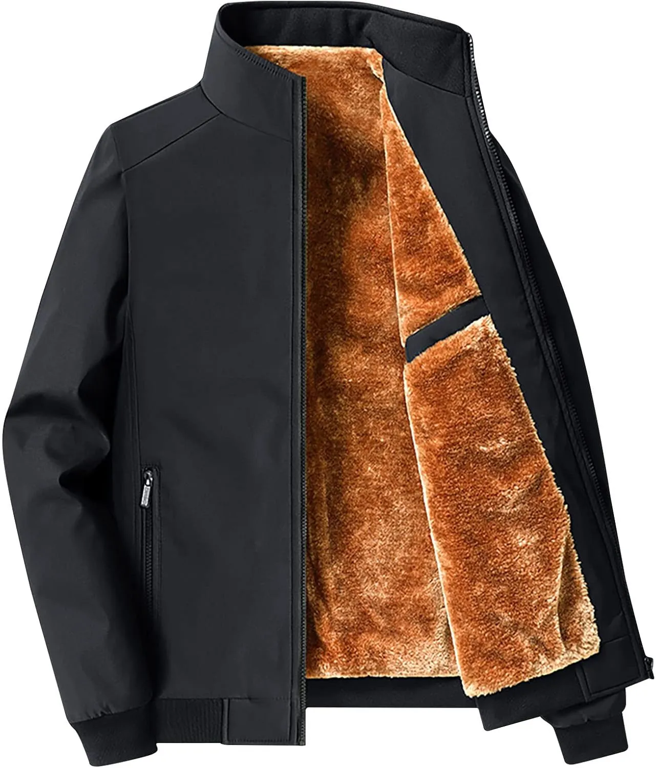 Mens Winter Outdoor Softshell Jacket Full Zip Stand Collar Chunky Coats Warm Fleece Lined Waterproof Hiking Work Jackets