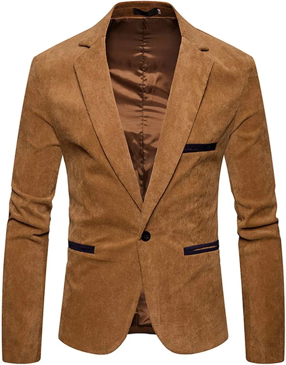 Notch Lapel Corduroy Blazer Jackets for Men Slim Fit One Button Suit Jacket with Pockets Lightweight Sport Coats