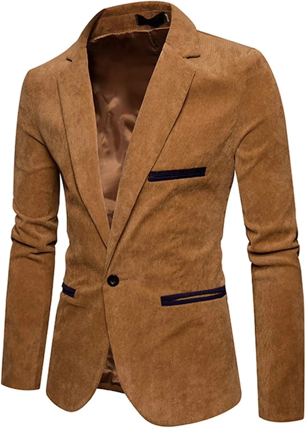 Notch Lapel Corduroy Blazer Jackets for Men Slim Fit One Button Suit Jacket with Pockets Lightweight Sport Coats