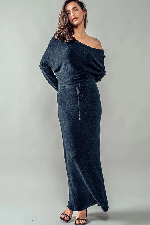 One Off Shoulder Maxi Rib Dress