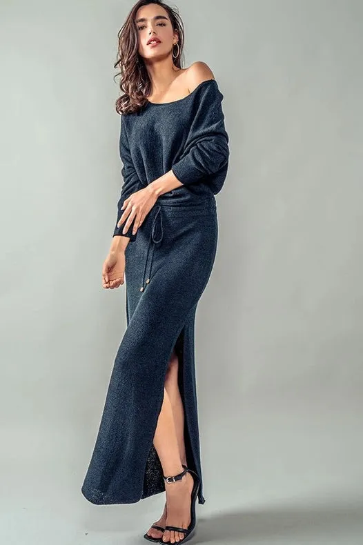 One Off Shoulder Maxi Rib Dress