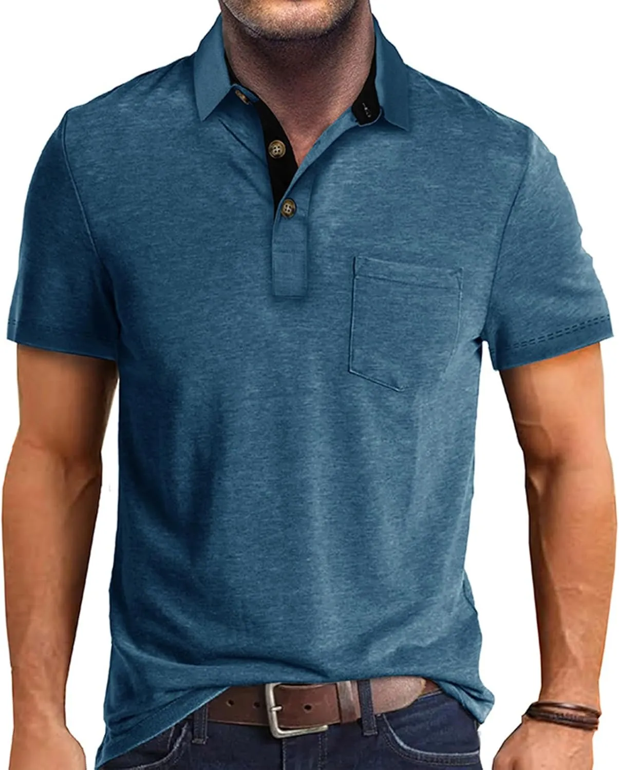 SEGANUP Men's Fashion Polo Shirts Short Sleeve Casual Cotton Golf Shirts Moisture Wicking Polo Shirt with Pocket