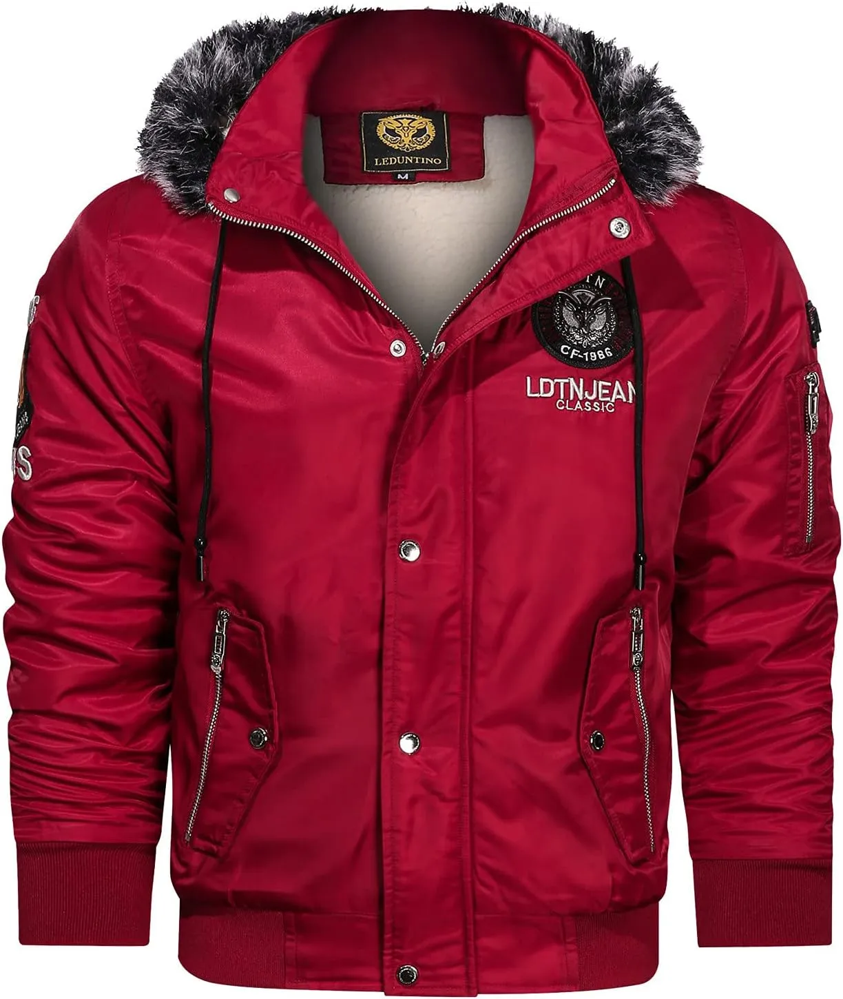 Sherpa Lined Hooded Bomber Jackets for Men Slim Fit Military Jacket with Zipper Pocket Windproof Hoodie Jacket