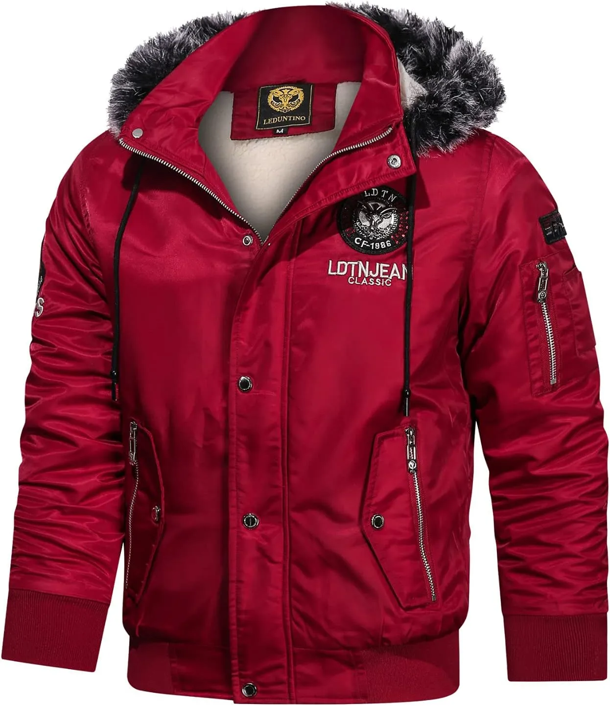 Sherpa Lined Hooded Bomber Jackets for Men Slim Fit Military Jacket with Zipper Pocket Windproof Hoodie Jacket