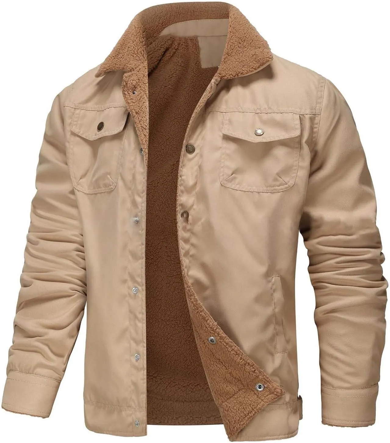 Sherpa Lined Trucker Jacket for Men Fuax Shearling Winter Coat with Multi Pockets Turn down Collar Coats Outerwear