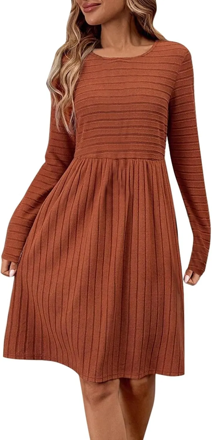 Tea Party Dresses for Woman Petite Classy Long Sleeve Elastic Waist Spring Wedding Guest Dress Homecoming Sweater Sundress