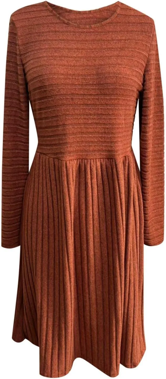 Tea Party Dresses for Woman Petite Classy Long Sleeve Elastic Waist Spring Wedding Guest Dress Homecoming Sweater Sundress