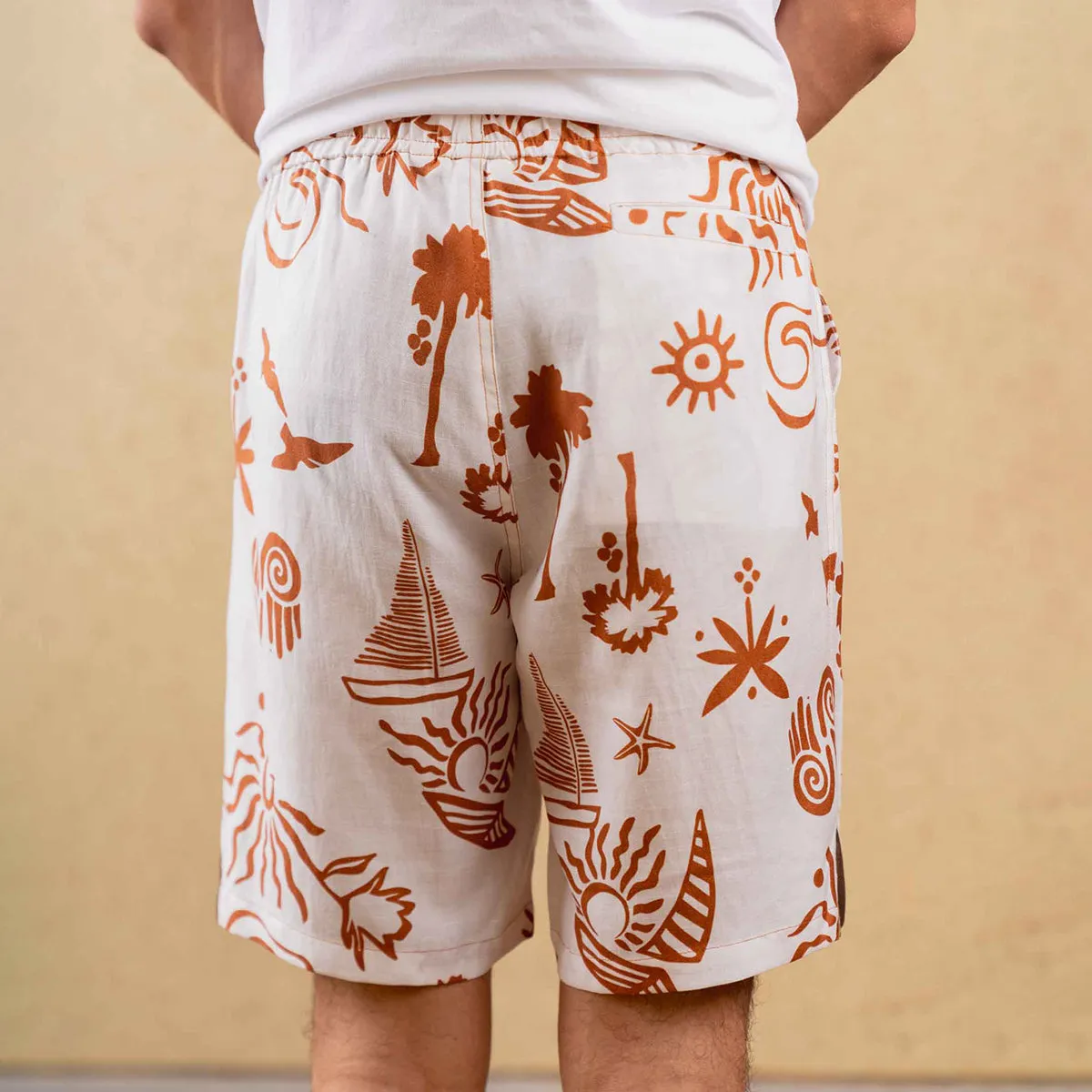 Tencel Printed Shorts For Men | Elasticated Waist | White