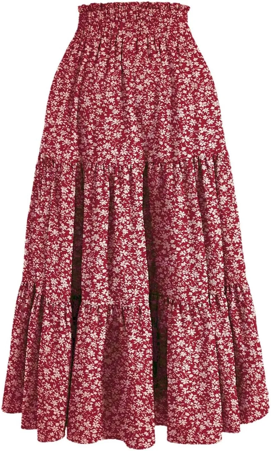 Women Floral Midi Skirt Boho Flowy Elastic High Waist Long Skirt 2025 Summer Vacation Beach Pleated A-Line Skirts