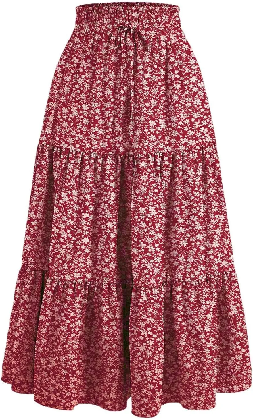 Women Floral Midi Skirt Boho Flowy Elastic High Waist Long Skirt 2025 Summer Vacation Beach Pleated A-Line Skirts