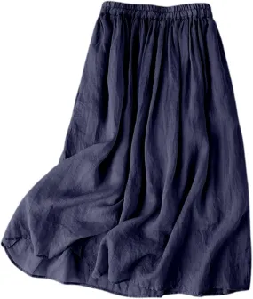 Women Linen Maxi Skirt Elastic Waist Flowy Peasant Long Skirts Renaissance Boho 2025 Summer Vacation A-Line Skirt