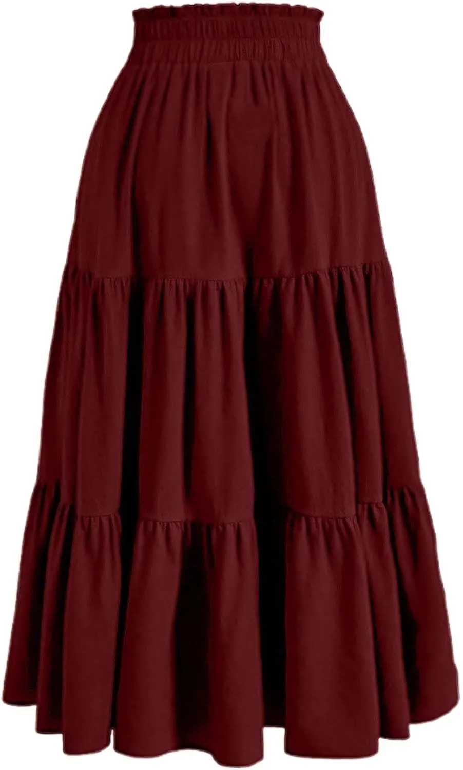 Womens Summer Maxi Skirt Flowy Elastic High Waist Pleated A-Line Skirts Boho Tiered Beach Long Skirts 2025 Trendy