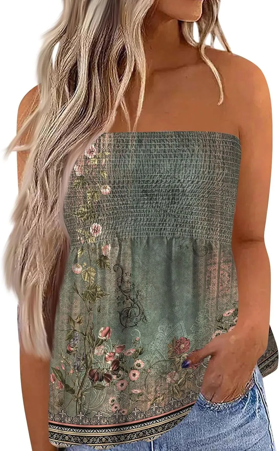 Women's Tube Tops Summer Casual Bandeau Tank Casual Strapless Blouse Off The Shoulder Tunic Shirts Plus Size